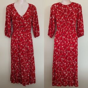 Ba&sh lady dress midi floral print red 0 xs